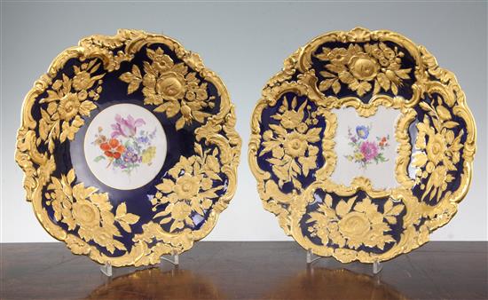 Two similar Meissen floral dishes, 20th century, 31cm